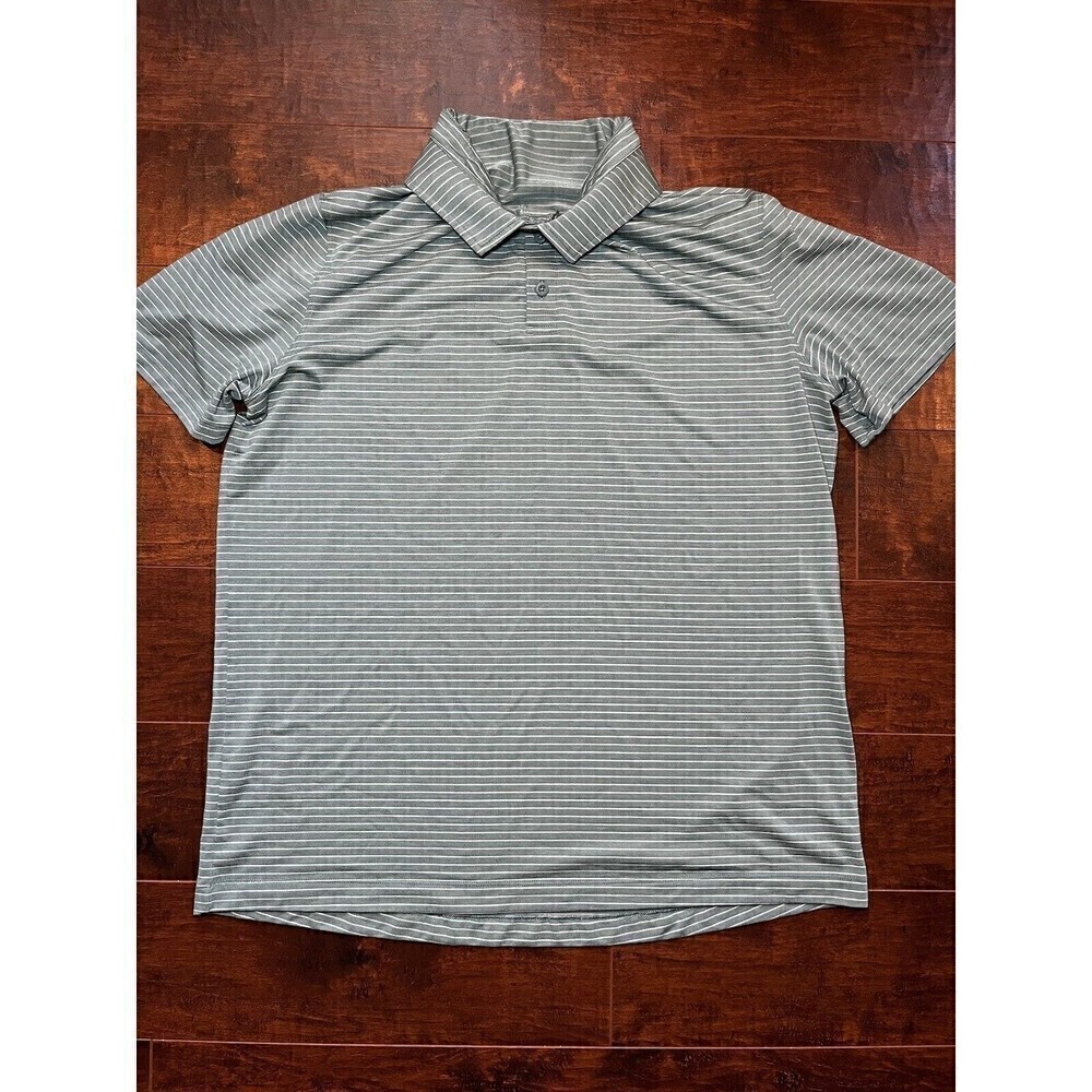 Lululemon Light Green White Stripe Evolution Polo Shirt Men's READ